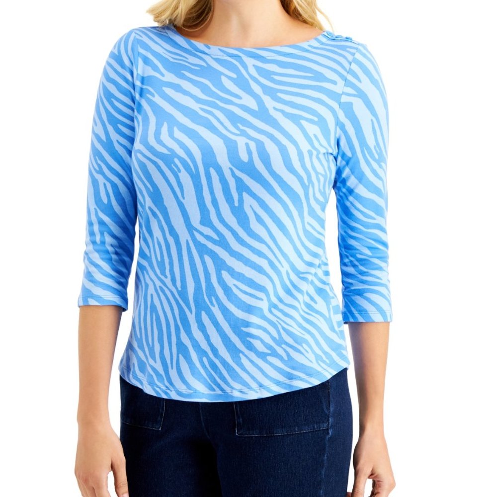 Charter Club Cotton Zebra-Print 3/4-Sleeve T-Shirt